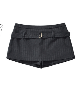 长腿比例2.0条纹复古简约显瘦休闲短裤假两件双层半身西装裙裤女