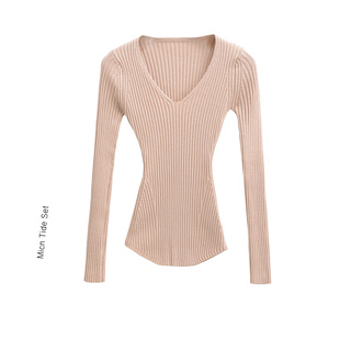 【温柔底牌】韩女气质修身显瘦v领百搭针织衫纯欲软糯收腰上衣女