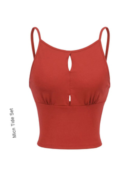 MianCun带胸垫背心黑色显瘦镂空吊带上衣弹力紧身露背设计感背心