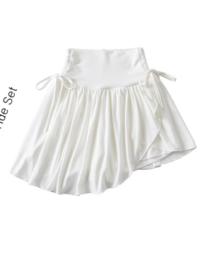 纯欲风白色蓬蓬半身裙女抽绳褶皱a字短裙裤高腰防走光不规则裙子