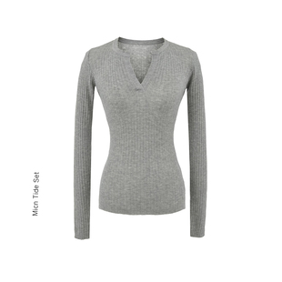 打底针织衫 舒适bi入V领绒毛感柔柔上衣女秋冬修身 显瘦T恤百搭长袖