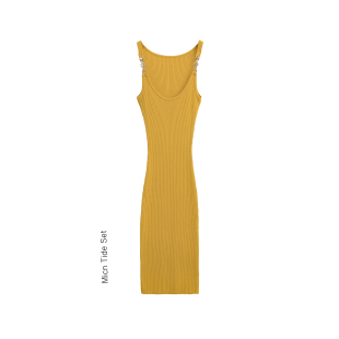 BM MICN假日多巴胺黄色针织吊带连衣裙女修身显瘦中长款包臀裙子