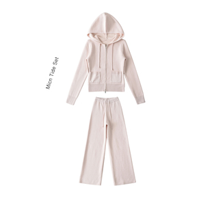 保暖针织套装 加绒休闲裤 MICN假日风显瘦秋冬连帽卫衣口袋开衫