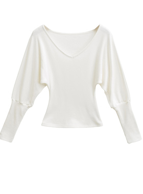 BM MICN特别漂亮掐腰修身深V针织T恤女秋冬蝙蝠袖带绒内搭上衣