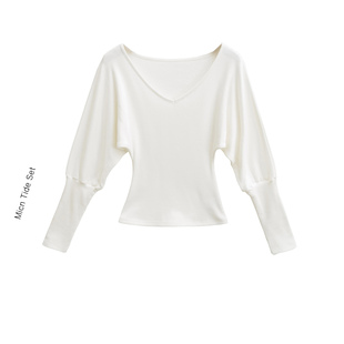带绒内搭上衣 深V针织T恤女秋冬蝙蝠袖 MICN特别漂亮掐腰修身