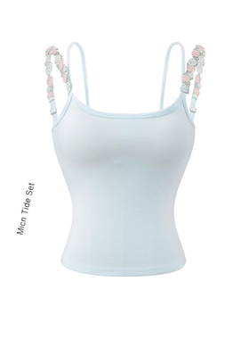 石串珠一体胸垫设计感花朵吊带背心女夏修身双肩带打底百搭上衣