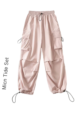 MICN美式个性多口袋高腰抽绳工装裤春夏宽松直筒显瘦休闲裤子女