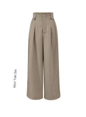 BM MICN复古垂感条纹阔腿裤女松弛感小众褶皱设计宽松直筒休闲裤