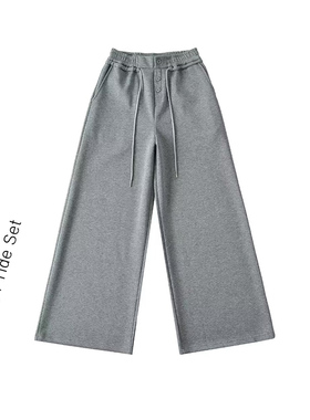 美式复古多纽扣假门襟黑灰色直筒卫裤女松紧腰抽绳宽松阔腿休闲裤