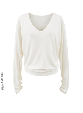 MICN凉感莱塞尔天丝V领防晒罩衫女上衣慵懒风宽松白色薄款长袖T恤
