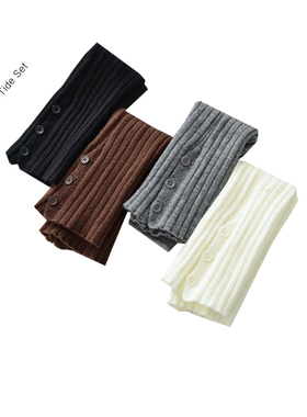 MICN堆堆袜套女秋冬季针织纽扣竖条开叉保暖腿套黑色显瘦小腿袜冬