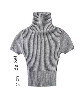 高领打底毛衣针织衫女辣妹内搭黑色短袖紧身氛围高级感短款上衣