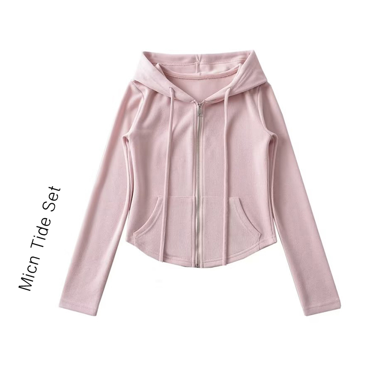 运动休闲粉色连帽卫衣女