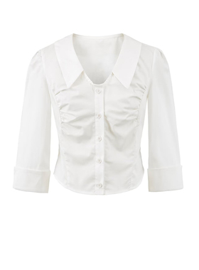 御姐风白色中袖衬衫女装秋季紧身衬衣收腰修身七分袖气质绝美上衣