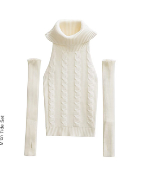 白色正反两穿高领可抹胸针织衫女套头背心毛衣收腰修身打底衫上衣