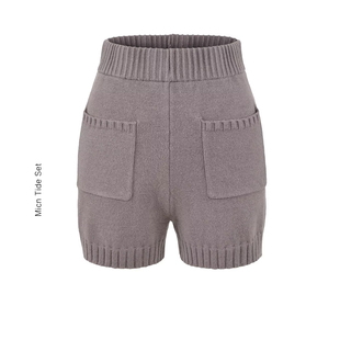 显瘦毛线休闲短裤 修身 女 MICN原创设计百搭高腰双口袋针织靴裤