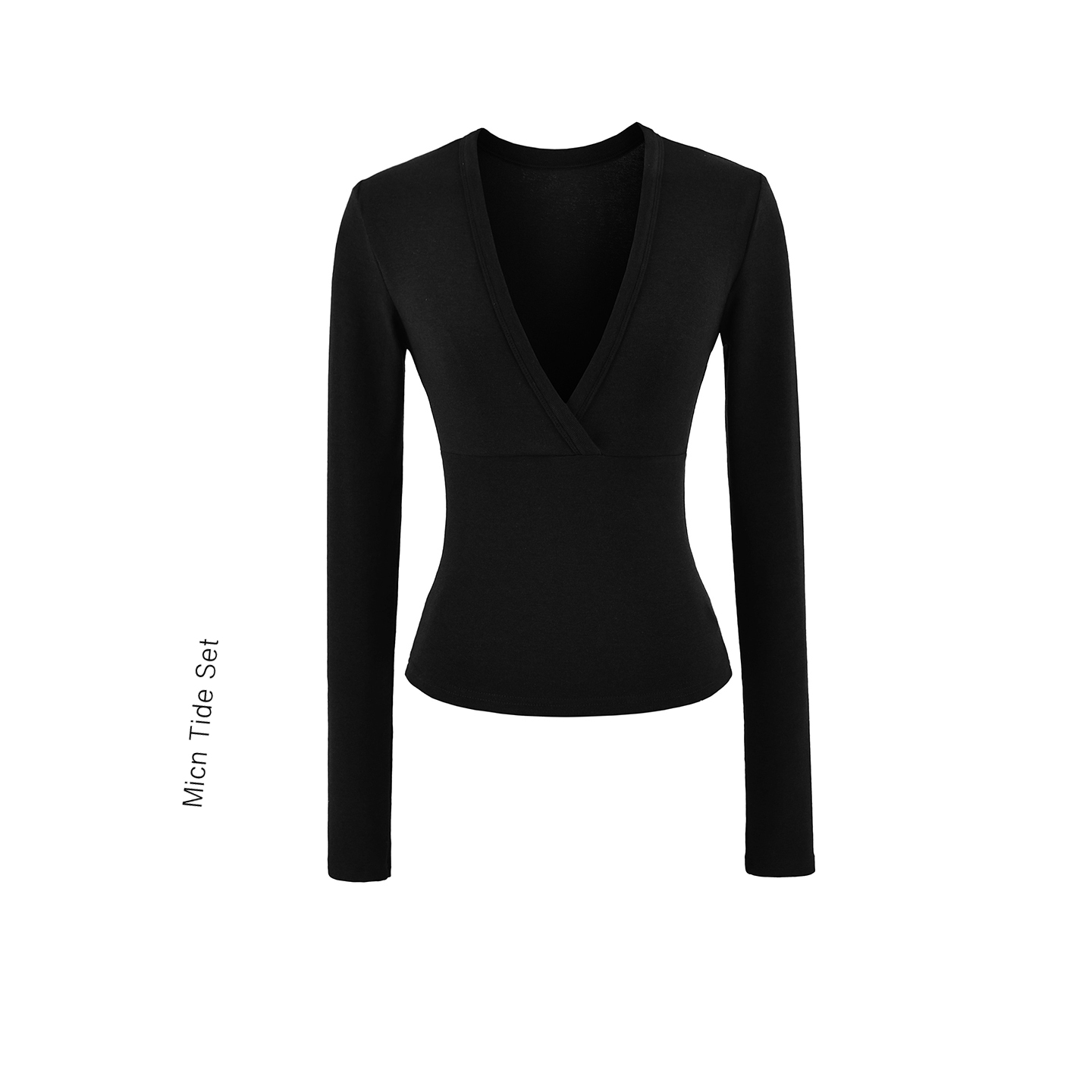 深V领分割打底衫百搭弹力显瘦T恤