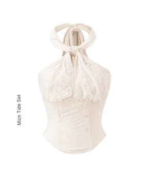 白色蕾丝设计感挂脖吊带背心女性感露背外穿抹胸鱼骨收腰外穿上衣