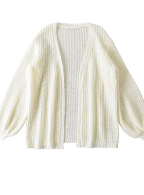 MICN慵懒风白色马海毛毛衣开衫女秋冬新款宽松显瘦灯笼袖针织外套