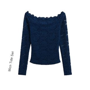 女内搭 性感露锁骨一字肩打底衫 MICN一字领蕾丝上衣高级感小衫
