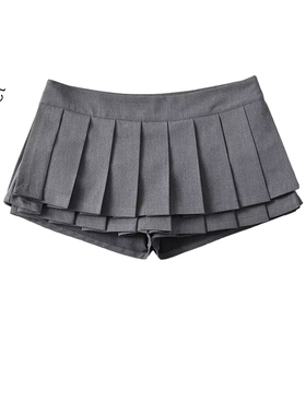 美式复古高腰A字防走光双层百褶裙女夏百褶裙夏显瘦半身超短裙