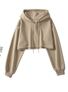 设计感白色美式短款连帽短款卫衣女秋季韩版宽松露脐长袖上衣