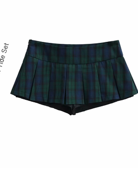 格子防走光百褶半身裙女春秋美式辣妹短裙运动风裙裤低腰a字裙子