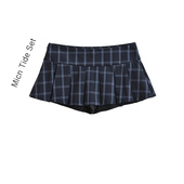 格子短裙女低腰蓝格纹防走光百褶裙 MICN学院风显瘦jk风超短款