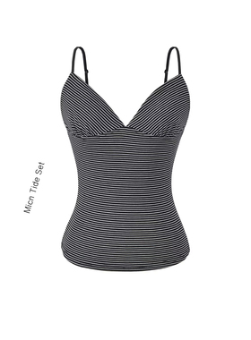 MianCun条纹美背小吊带背心女夏外穿辣妹V领收腰显瘦短款无袖上衣