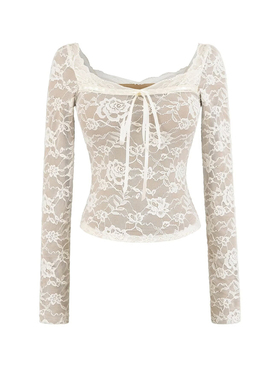 MICN绝辣classic设计感收腰带胸垫立体蕾丝打底衫女纯欲内搭上衣