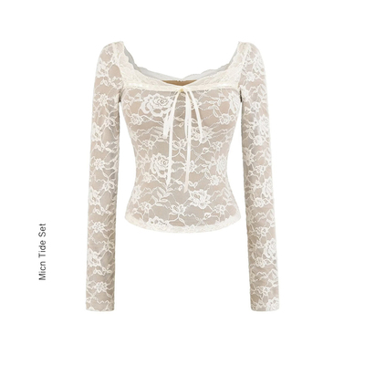 收腰带胸垫立体蕾丝打底衫女