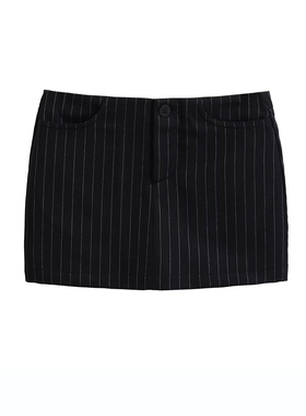 BM MICN竖条纹短裤裙高腰复古显瘦迷你显腿长包臀裙ol西装裙子女