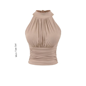 MICN杏色挂脖飘带莫代尔带胸垫吊带背心女收腰无袖 露肩上衣