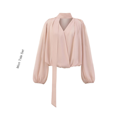 纯欲灯笼袖飘带领结宽松显瘦衬衫