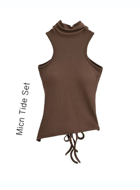 博主风高领挖肩吊带背心女带胸垫修身内搭性感露背收腰绑带上衣