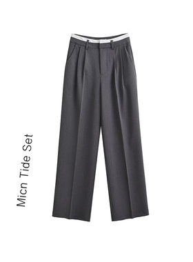 设计感腰头撞色西裤直筒裤女夏季新款高腰休闲西装垂感休闲长裤