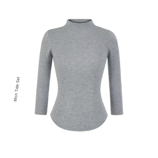 女亲肤气质修身 打底衫 内搭针织上衣 MICN文艺风范半高领七分袖