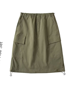 美式复古松紧腰工装半身裙女夏季百搭显瘦A字户外五分抽绳短裙