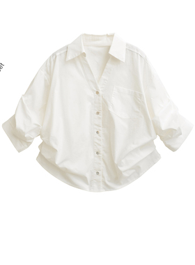 白色老钱风复古高级感气质长袖衬衫女秋季收腰显瘦小众泡泡袖上衣