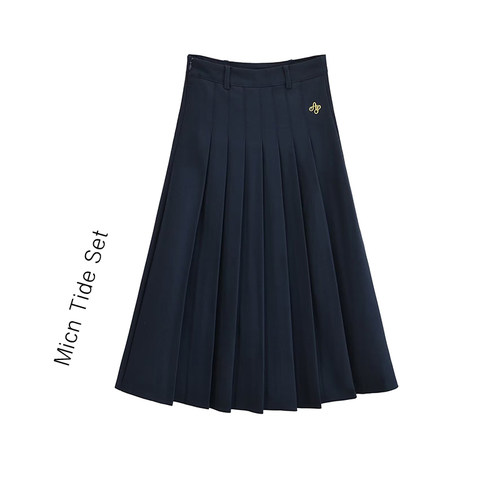 学院风高腰A字显瘦百褶长裙