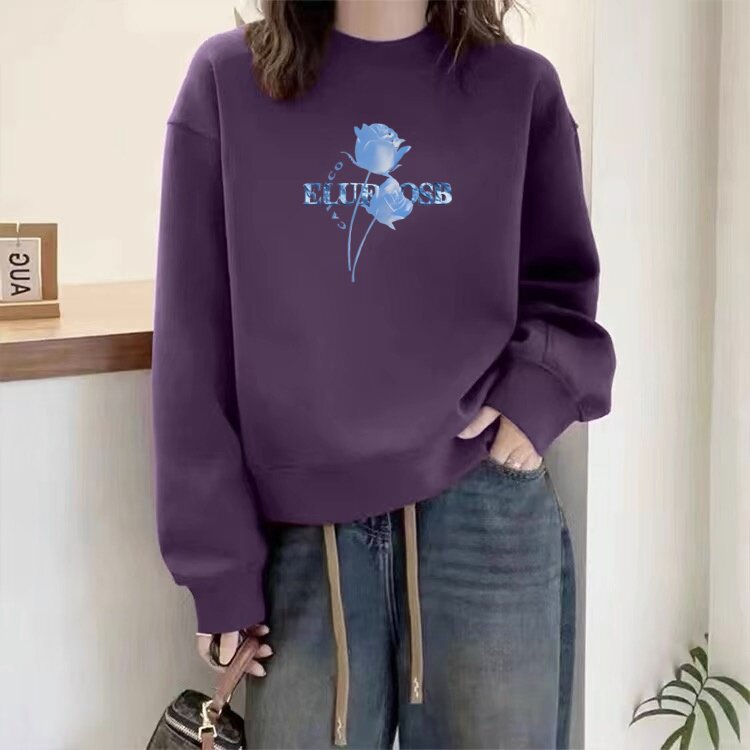 加绒卫衣女秋冬装加厚圆领套头长袖打底衫显瘦宽松休闲上衣女外穿