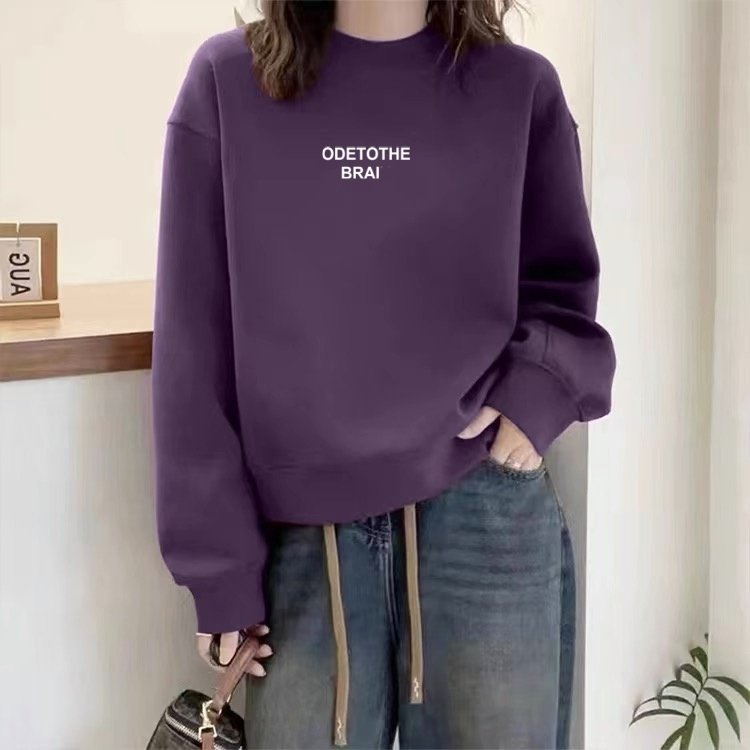 加绒卫衣女秋冬装加厚圆领套头长袖打底衫显瘦宽松休闲上衣女外穿