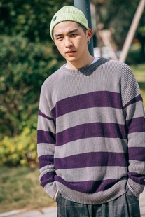 STRIPE SWEATER 19AW OURDAILYDOSE 宽松拼接条纹针织圆领毛衣