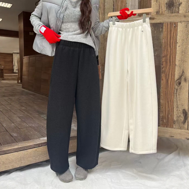 松紧腰羊绒呢九分奶奶裤女加绒