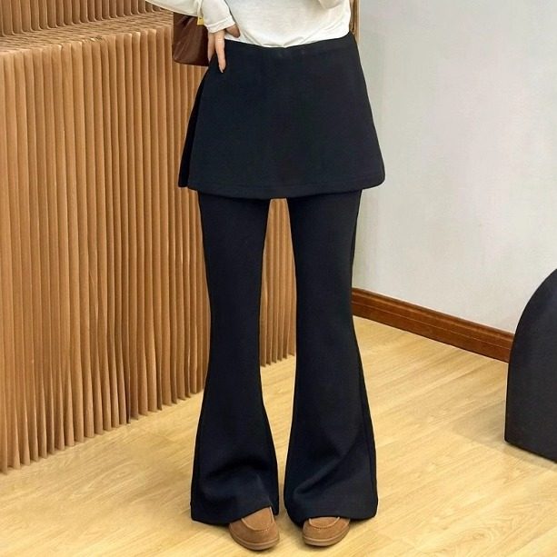 假两件屁帘微喇叭裤女加绒2025冬季新款韩系叠穿拼接显瘦休闲裙裤,女装/女士精品,休闲裤,淘宝优惠券,粉丝福利购,淘宝优惠卷