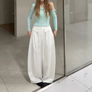 欧货宽松垂感休闲长裤 新款 潮 女2026春季 慵懒风高腰系带弯刀阔腿裤