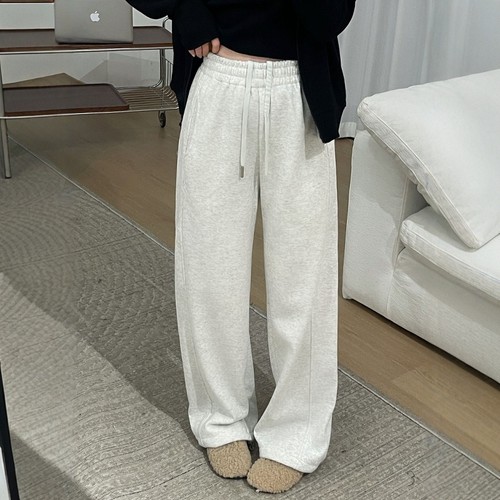 花灰色阔腿卫裤女加绒加厚运动裤