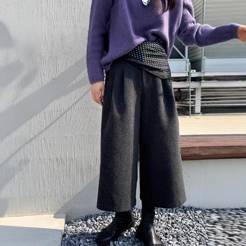 羊绒八分阔腿裤女小个子休闲裤