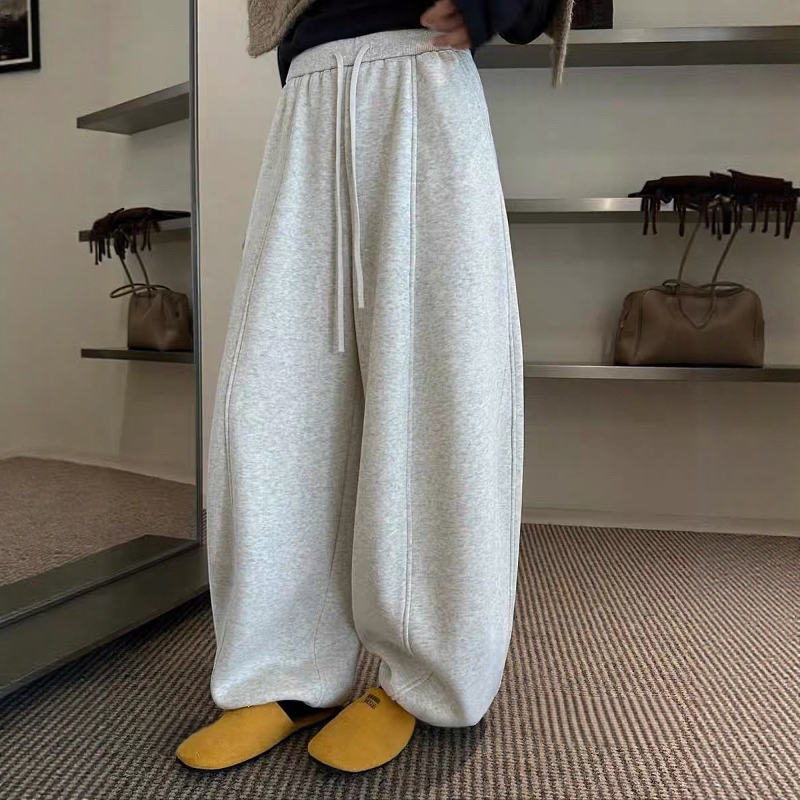 加绒加厚阔腿弯刀裤女休闲运动裤