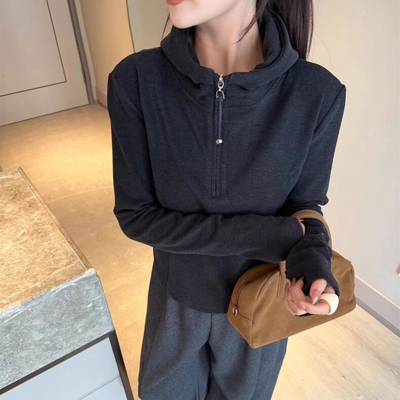 显瘦简约拉链德绒长袖运动外套